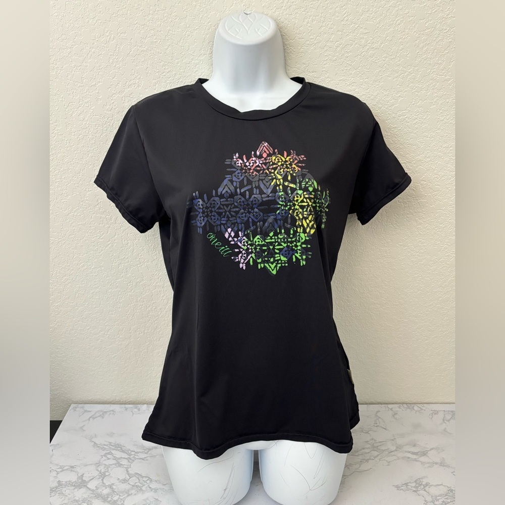 O'neill Womens Graphic  T Shirt Size L Black Pullover Active Moisture Control​​